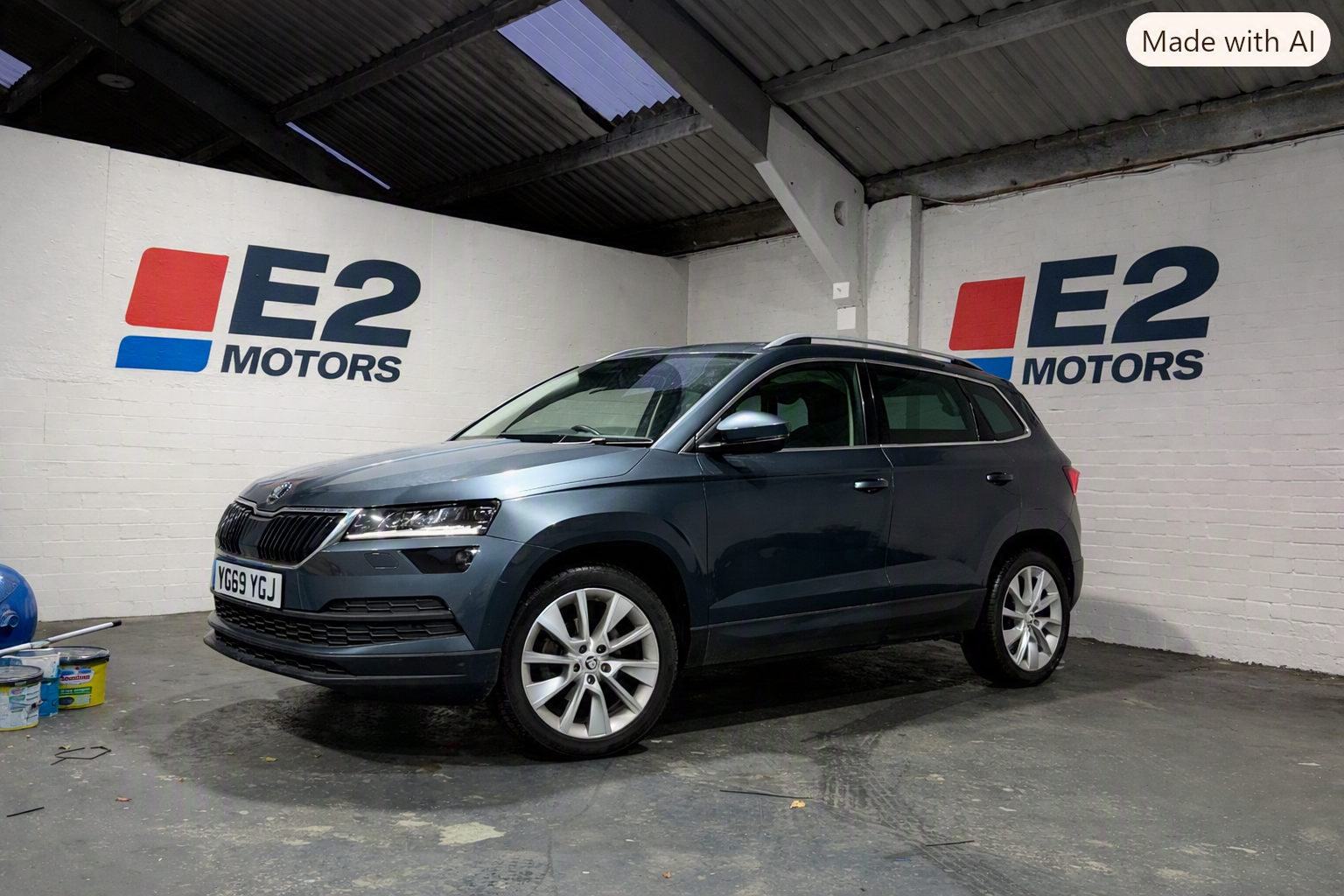 Dark blue Škoda Karoq in the E2 Motors showroom